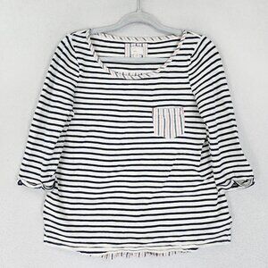 Postmark Shirt Womens Medium Navy Blue White Striped 3/4 Sleeve Anthropologie